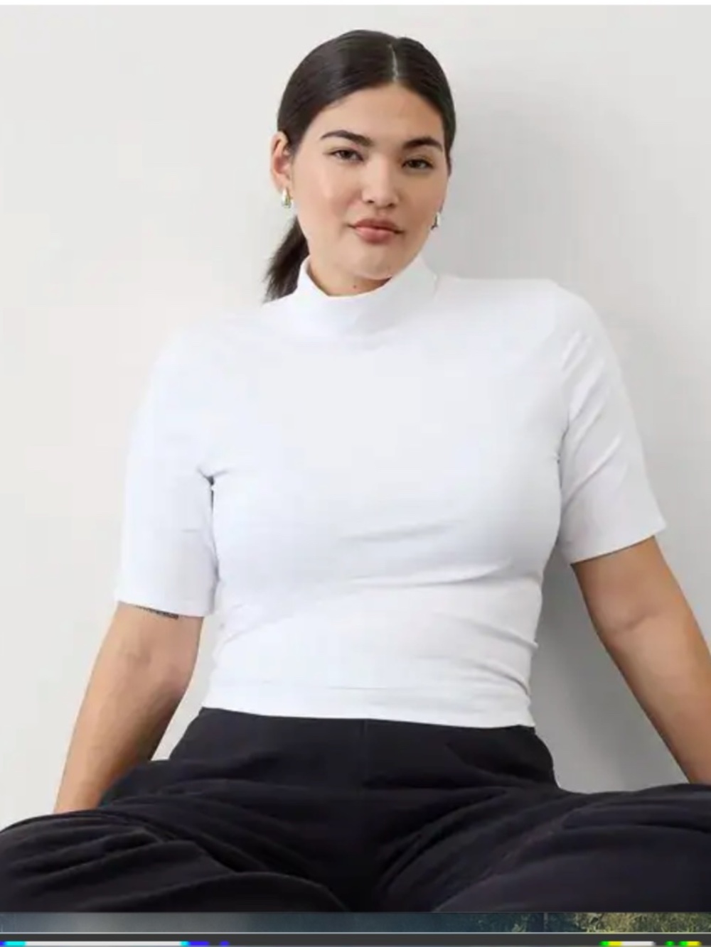 NWT Athleta Signature Rib Mock Neck Elbow Sleeve Tee White M
